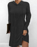 Solid Color Long-Sleeved Hooded Jumper Knit Dress