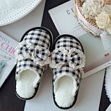 Womens Checkered Bow Non-Slip Cotton Slippers_Cwmm2962