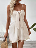 Waffle Texture Tassel Tie-Back Romper