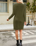 Solid Color Loose Fashion V-Neck Sweater Dress
