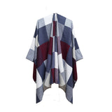 Women Color Plaid Tassels Split Warm Shawl