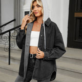 Washed Loose Long-Sleeved Hooded Denim Jacket