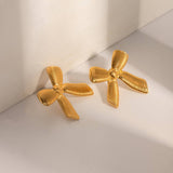 STAINLESS STEEL STRIPED BOW EARRINGS_CWAHA0890