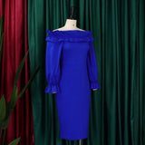 OFF SHOULDER LONG SLEEVED SLIM FIT DRESS_CWDMD3700