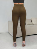 Stylish Elastic-Waistband Zipper Tight Knit Pants