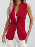 Solid Color Single Button Sleeveless Vest Coat