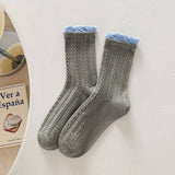 Twist Lace Ruffle Crew Socks For Women_Cwms1348