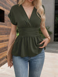Womens V-Neck Waist-Defining Pleated Shirt