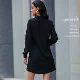 Solid-Color Lapel Slimming Elegant Shirt Dress