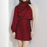 Stylish One-Shoulder Round Neck Hip Wrap Dress