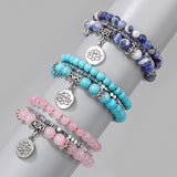 Cwaje4221_Natural Stone Beaded Bracelet with Lotus Charm