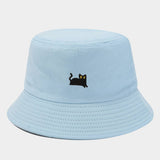 MACAROON COLORED BLACK CAT EMBROIDERED BUCKET HAT_CWAH1631