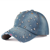 STARRY RHINESTONE DENIM BASEBALL CAP SUN HAT_CWAH0999
