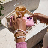 18K GOLD PINK QUARTZ PEARL STEEL BEAD BRACELET_CWAJE4779