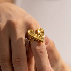 STAINLESS STEEL HAMMER PATTERN LOVE RING_CWAJE1237