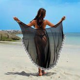 SHEER LACE BEACH COVER UP DRESS SOLID COLOR_CWBLS0475