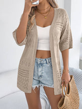 Solid-Color Hollowed-Out Mid-Sleeve Cardigan