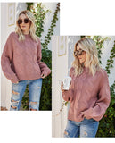 Solid Color Twisted Floral Half Turtleneck Sweater