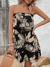 Strapless,Cinched Waist Lace-Up Printed Dress