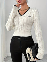 V-Neck Bow Embroidery Casual Knitted Top
