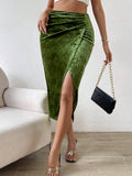 Velvet Split Hip Wrap Skirt