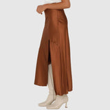 SATIN SKIRT HIGH WAIST ELASTIC SLIT LONG SKIRT_CWBSS0405