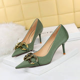 SHALLOW MOUTHED POINTED METAL BUCKLE HIGH HEELS_CWSHH0049