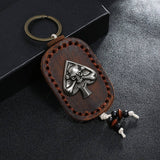 DOUBLE SIDED SKULL VINTAGE LEATHER KEYCHAIN_CWMM5023