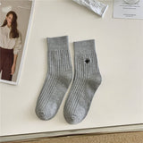 EMBROIDERED MID CALF VERTICAL KNITTED PILE SOCKS_CWMS0944