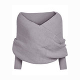 Cwasc1794_Elongated Solid Color Knitted Scarf With Sleeves