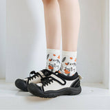 MILKY WHITE DOODLE SMILEY PATTERN CREW SOCKS_CWMS0208