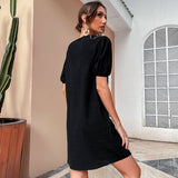 Solid Color Lace-Up Cotton Linen Loose Dress
