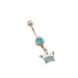 BLUE CZ CROWN BELLY RING STAINLESS STEEL PIERCING_CWMM9318