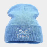 CAT MOM EMBROIDERY SIMPLE PILE HAT KNITTED HAT_CWAH2069
