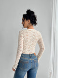Solid-Color Sexy Lace V-Neck Long-Sleeved T-Shirt