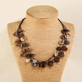 LONG COCONUT SHELL WOOD BEAD VINTAGE NECKLACE_CWMM4401