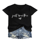 CUTE HEART LETTER PRINT V NECK TEE FOR WOMEN_CWTTS1482