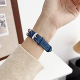 IWATCH9 1 14MM TIBETAN SILVER DENIM LEATHER STRAP_CWASC1544