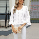 V-Neck Diamond Check Cutout Horn Sleeve T-Shirt