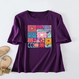 Womens Loose Fit Tee With Colorful Flowers_Cwtts1466