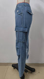Washed Work Pants Ribbon Denim Casual Pants