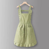 Cotton Striped Grid Kitchen Apron With Pocket_Cwmm10095