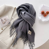 DOUBLE SIDED FAUX CASHMERE SCARF SOLID COLOR SHAWL_CWASC0968