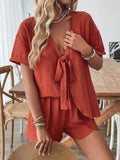 Trendy Tie-Front Shirt And Shorts Two-Piece Set
