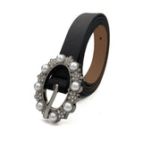 Women'S Pearl Rhinestone Thin Belt Waist Belt_Cwabe0699