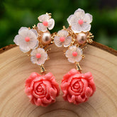 HIGH END VINTAGE PEARL CORAL FLOWER EARRINGS_CWAJE3772