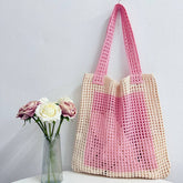 Cuab00637_2025 Large Boho Knit Tote Beach Travel Bag