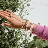 SWEET 18K GOLD PINK LACE BOW PENDANT BRACELET_CWAJE4806