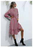 Vertical Striped Fashion Semi-Turtleneck Dress