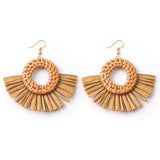 Hand-Woven Geometric Rattan Raffia Earrings